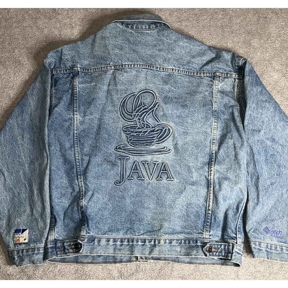 Vintage‎ Denim Jacket L JAVA Oracle Embossed Sun Microsystems Rare Made In USA